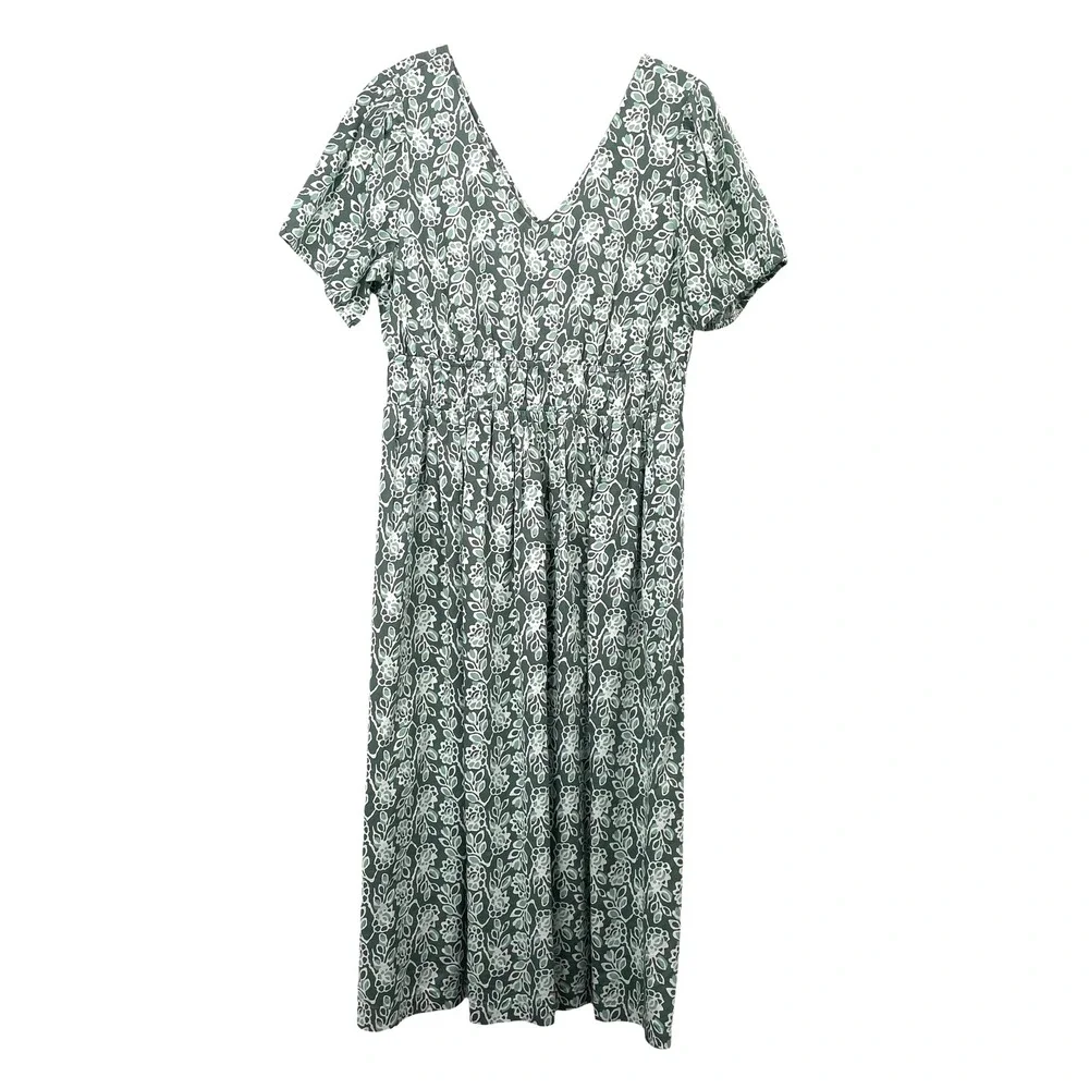 NEW J.Crew Smocked-waist poplin midi dress Size 10 Pale Spinach Eucalyptus green